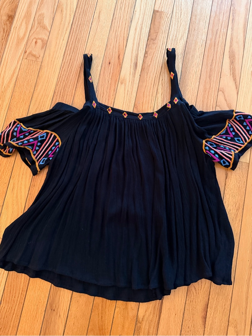 Black Cold-Shoulder Embroidered Women's Top